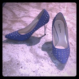 Blue spiked high heels